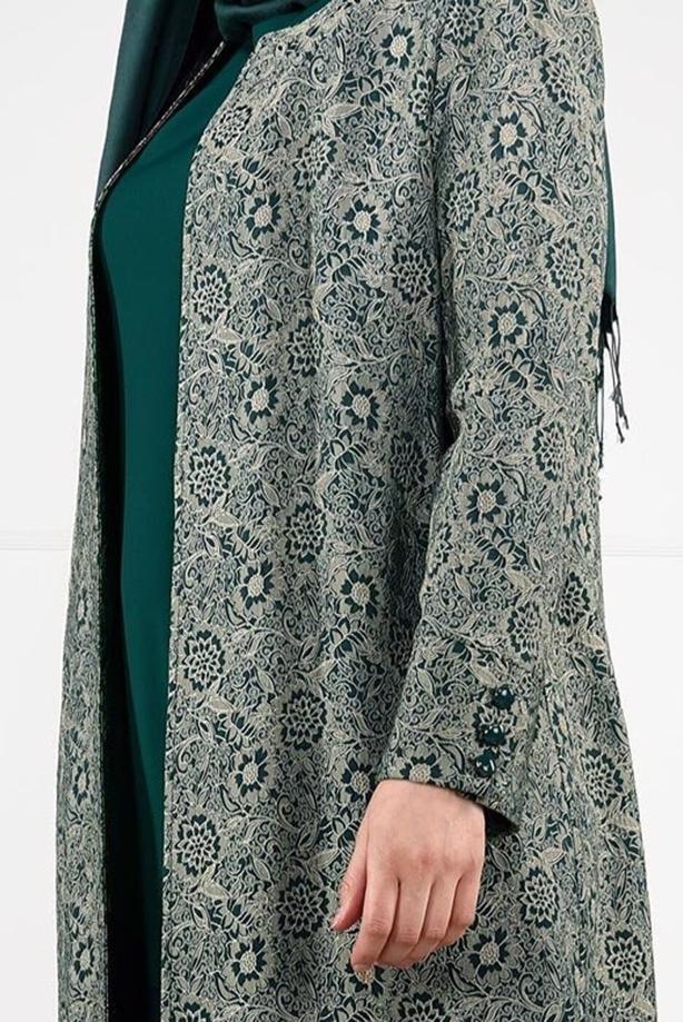 Tesettür giyim YEŞİL DESENLİ 2Lİ ELBİSELİ TAKIM 3331  - TRENDTESETTÜR