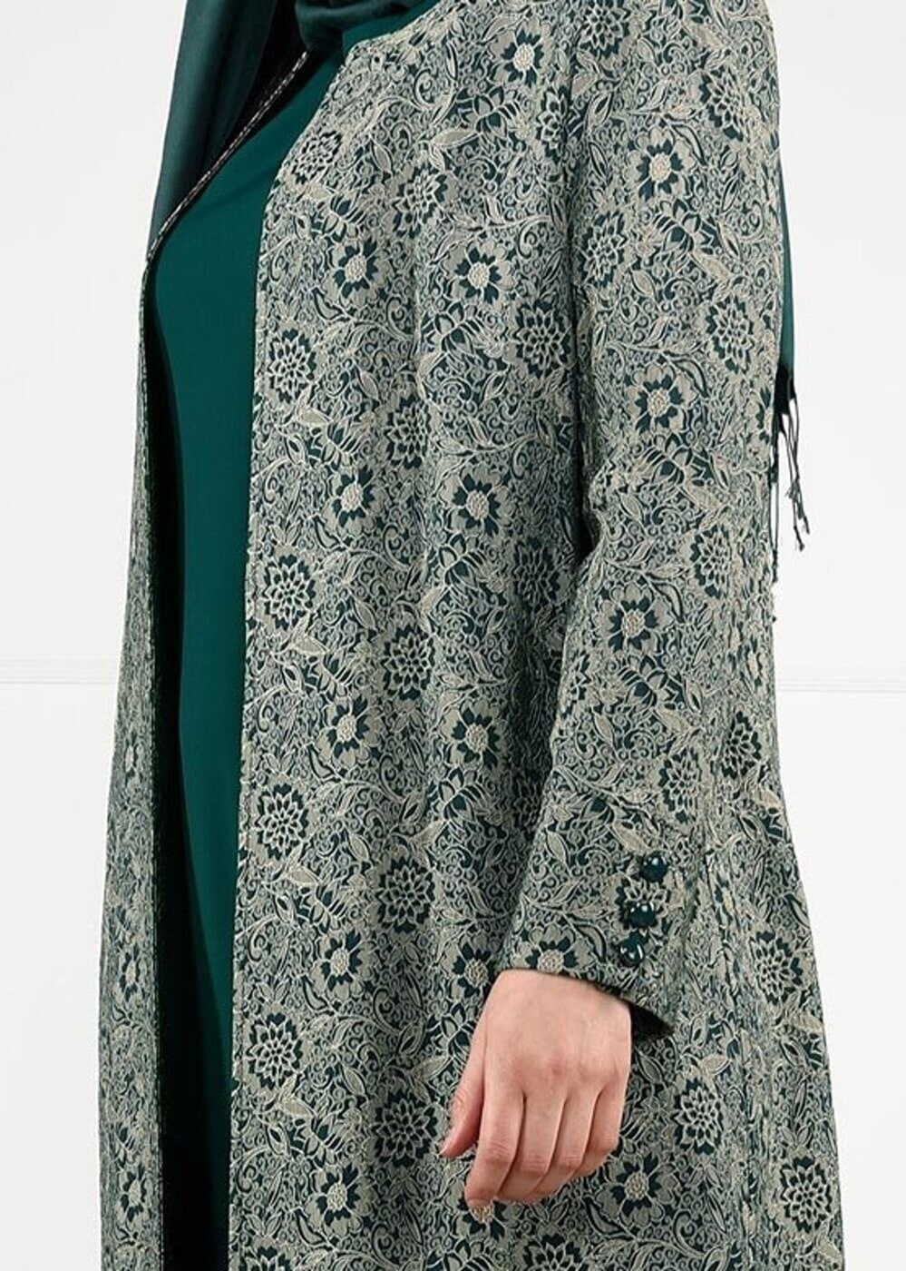 Tesettür giyim YEŞİL DESENLİ 2Lİ ELBİSELİ TAKIM 3331 
