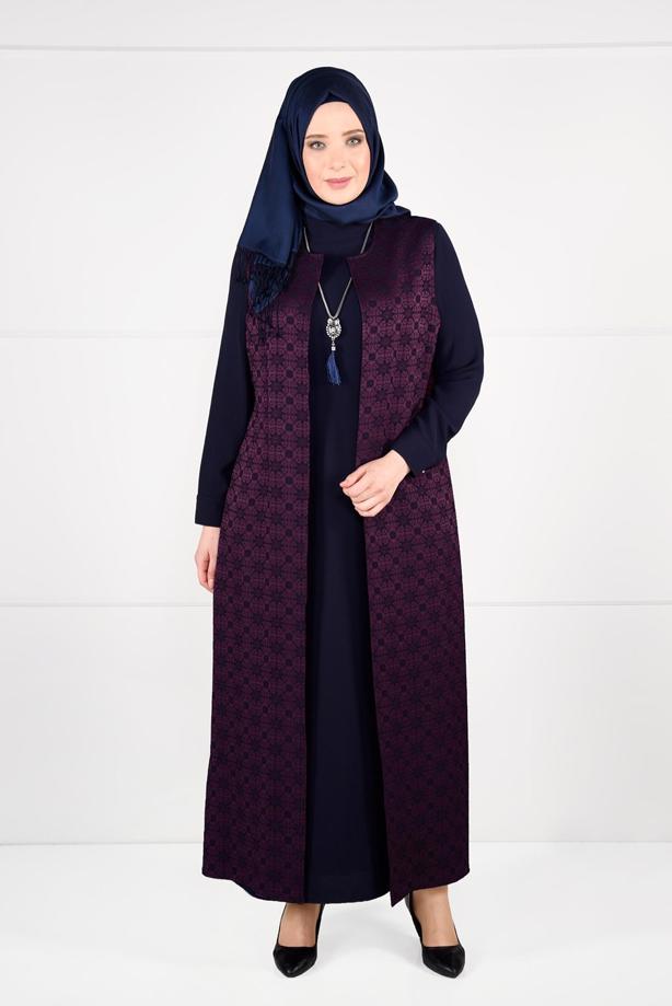 Tesettür giyim MÜRDÜM DESENLİ 2Lİ ELBİSELİ TAKIM 3332  - TRENDTESETTÜR