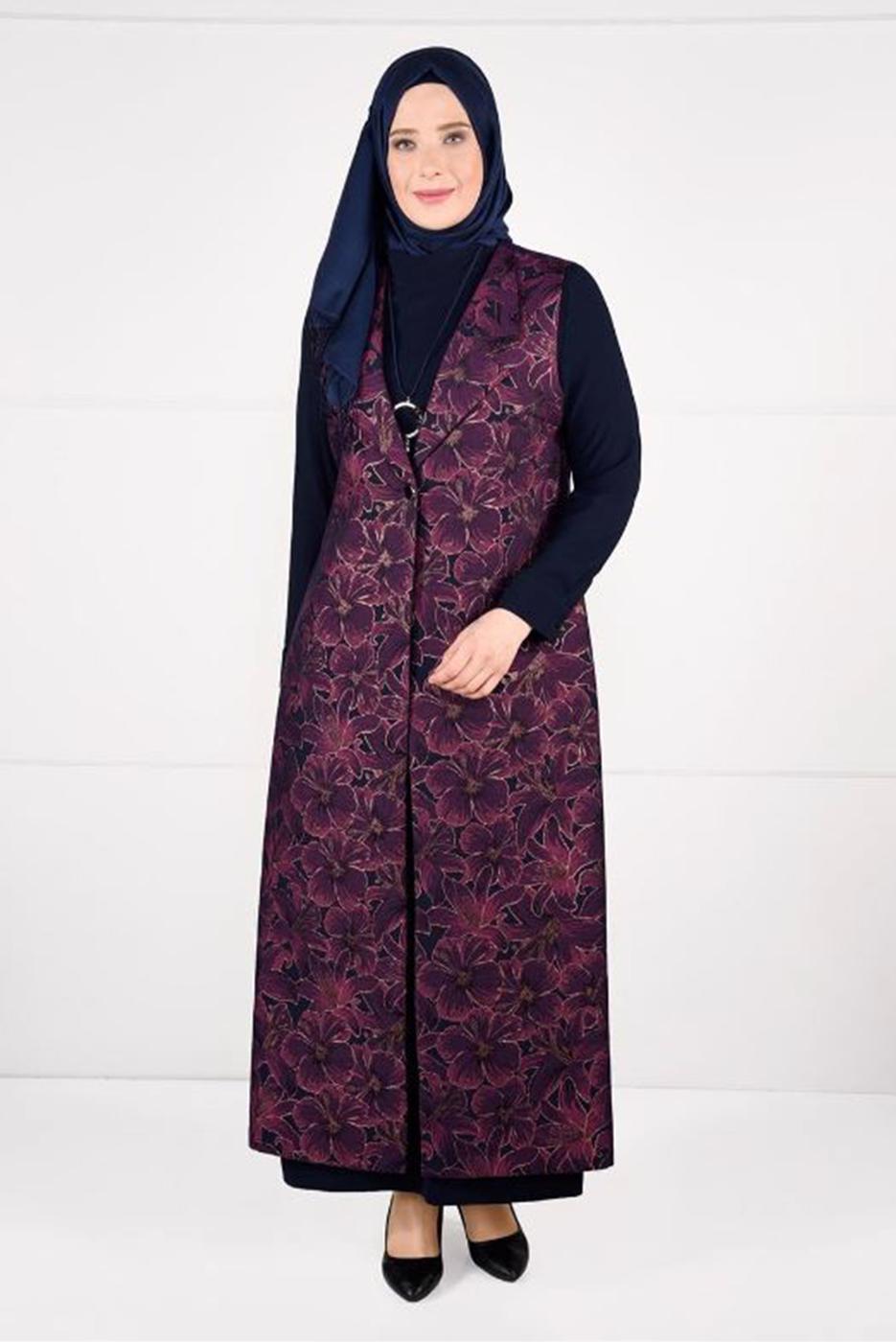 Vêtements hijab FUCHSIA ROBE À FLEURS IMPRIMÉES 3343 