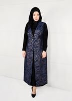 Hijab clothing NAVY BLUE FLORAL PATTERNED DRESS SUIT 3343
