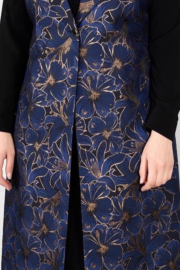 Hijab clothing NAVY BLUE FLORAL PATTERNED DRESS SUIT 3343 - TRENDTESETTÜR