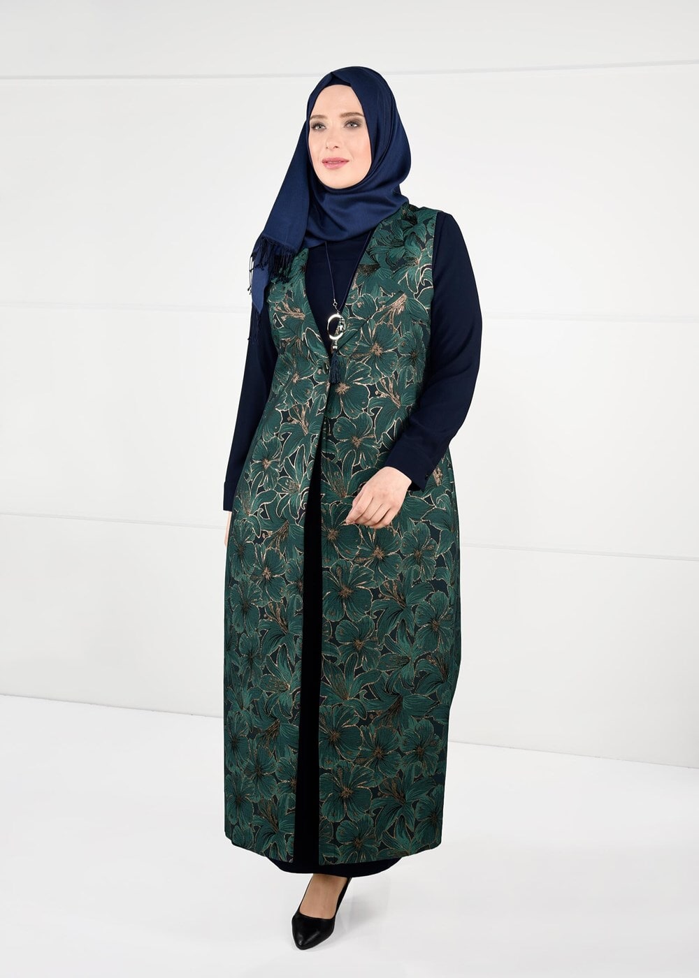 Vêtements hijab VERT ROBE À FLEURS IMPRIMÉES 3343 