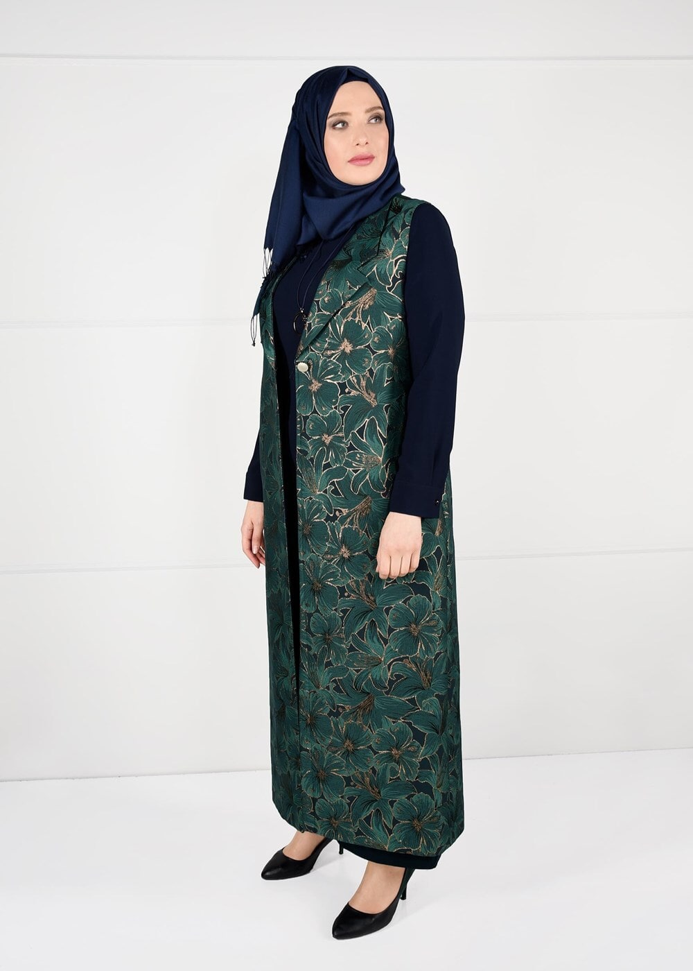 Vêtements hijab VERT ROBE À FLEURS IMPRIMÉES 3343 