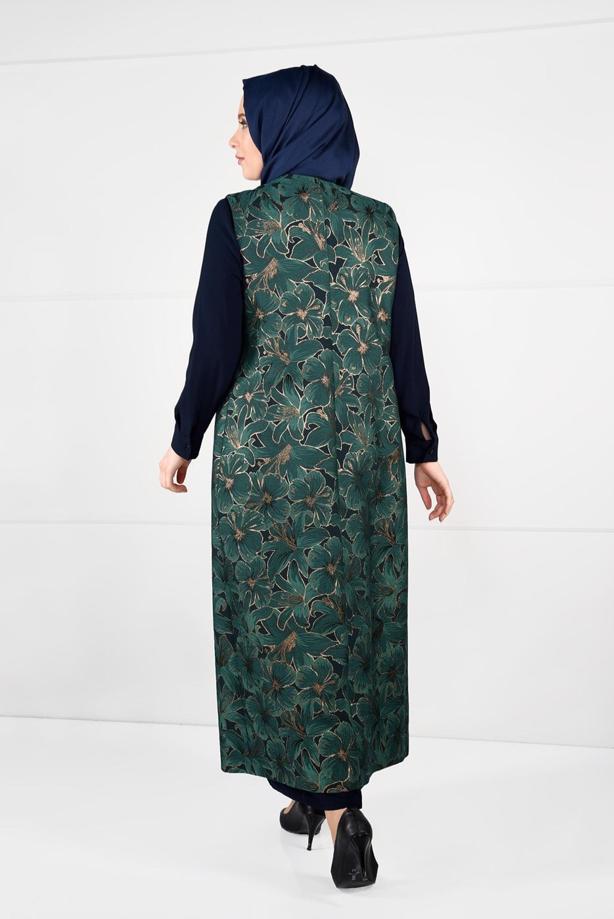Hijab clothing GREEN FLORAL PATTERNED DRESS SUIT 3343 - TRENDTESETTÜR
