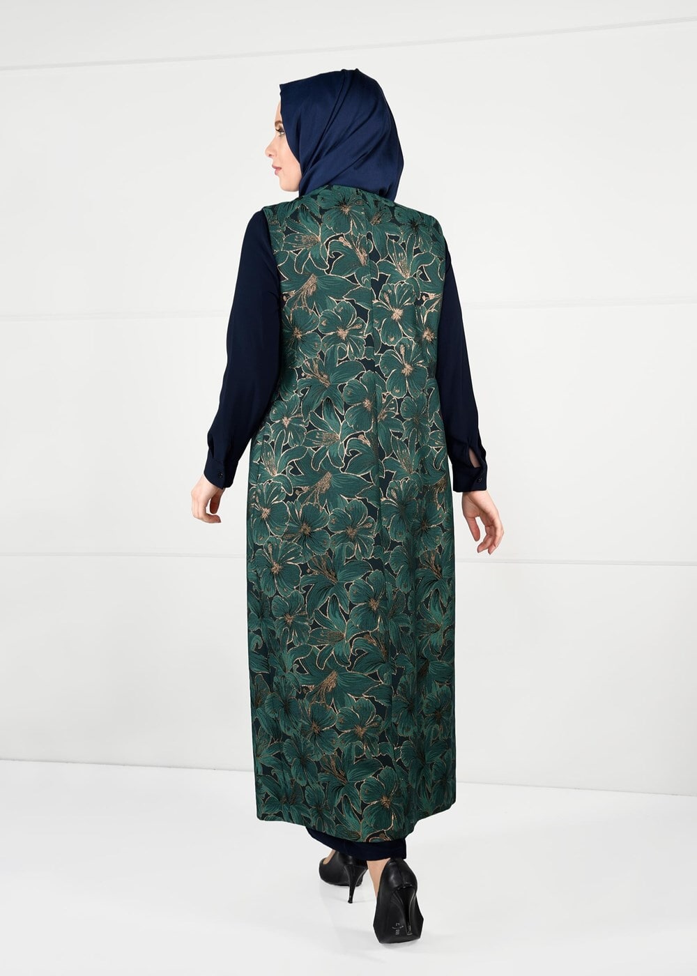 Vêtements hijab VERT ROBE À FLEURS IMPRIMÉES 3343 