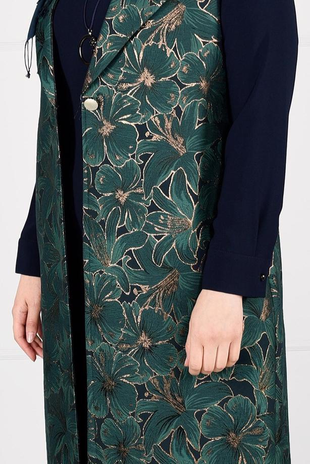 Hijab clothing GREEN FLORAL PATTERNED DRESS SUIT 3343 - TRENDTESETTÜR