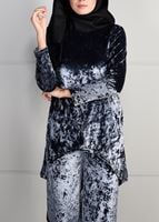 Tesettür giyim GRİ ASİMETRİK KESİM KADİFE 2Lİ PANTOLONLU TAKIM 92141