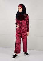 Tesettür giyim BORDO ASİMETRİK KESİM KADİFE 2Lİ PANTOLONLU TAKIM 92141