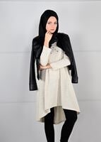 Tesettür giyim BEJ İNCİ İŞLEMELİ GENİŞ KESİM TUNİK 03051