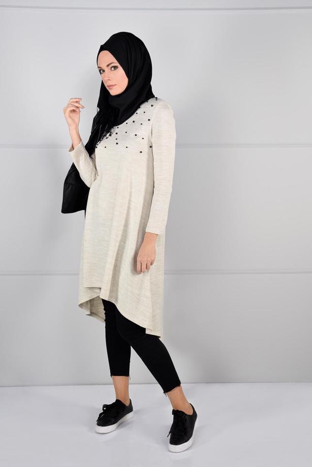 Tesettür giyim  İNCİ İŞLEMELİ GENİŞ KESİM TUNİK 03051 - TRENDTESETTÜR