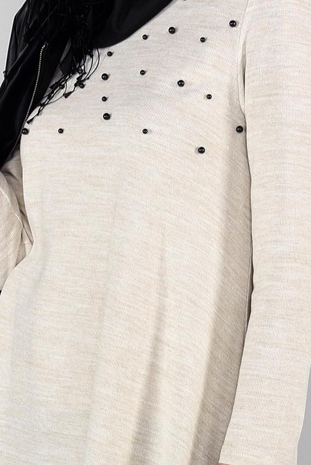 Tesettür giyim  İNCİ İŞLEMELİ GENİŞ KESİM TUNİK 03051 - TRENDTESETTÜR