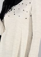 Tesettür giyim BEJ İNCİ İŞLEMELİ GENİŞ KESİM TUNİK 03051