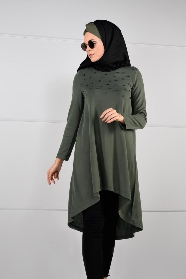 Tesettür giyim  İNCİ İŞLEMELİ GENİŞ KESİM TUNİK 03051 - TRENDTESETTÜR