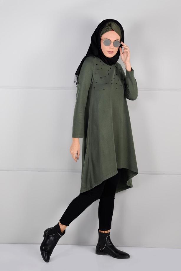 Tesettür giyim  İNCİ İŞLEMELİ GENİŞ KESİM TUNİK 03051 - TRENDTESETTÜR