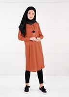 Tesettür giyim TURUNCU FİTİLLİ ÖRME TUNİK 10351