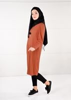 Tesettür giyim TURUNCU FİTİLLİ ÖRME TUNİK 10351