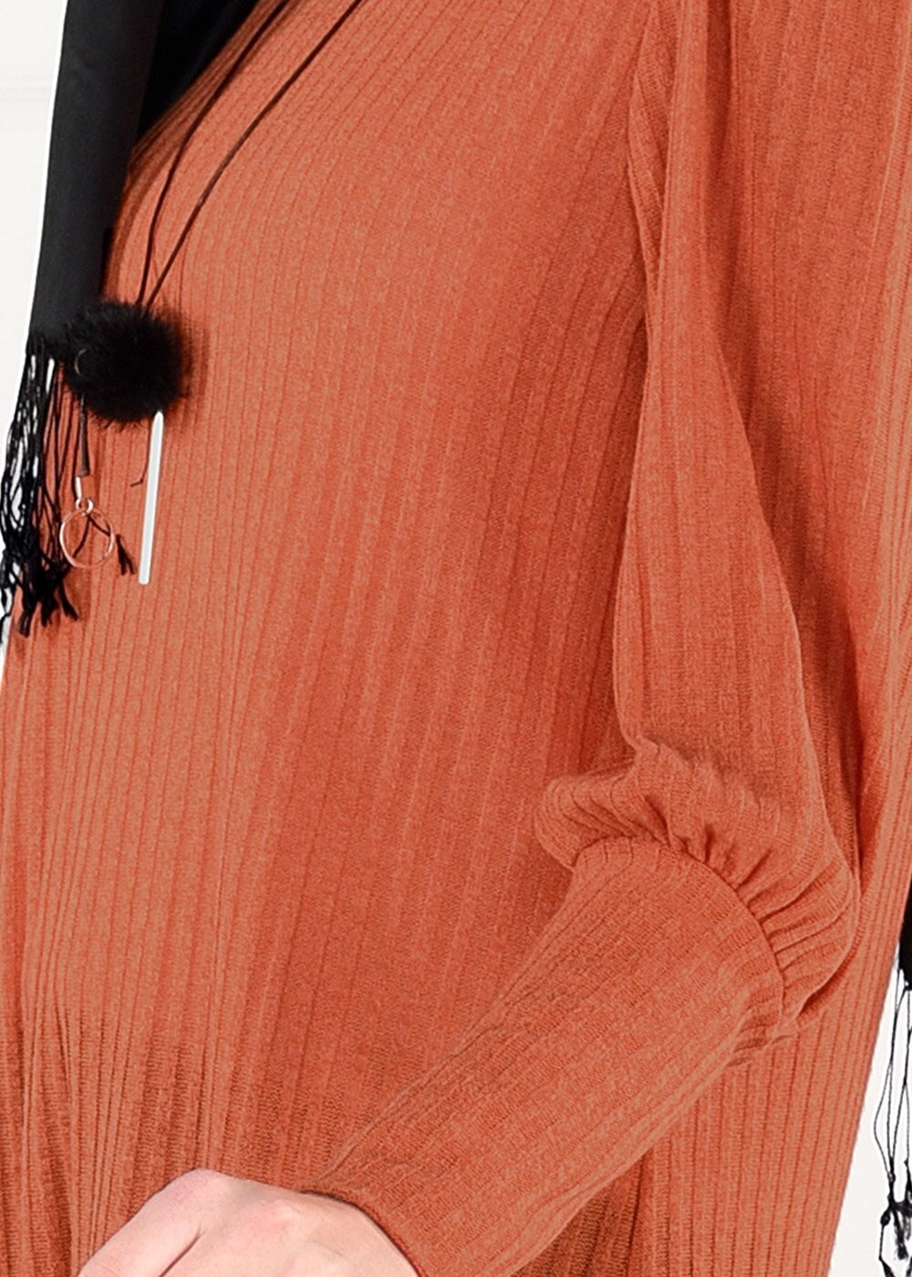 Tesettür giyim TURUNCU FİTİLLİ ÖRME TUNİK 10351