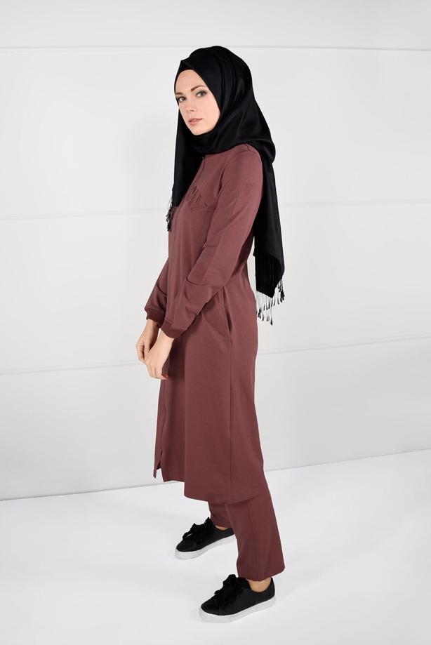 Hijab clothing BROWN ZIPPED TRACKSUIT 11104 - TRENDTESETTÜR
