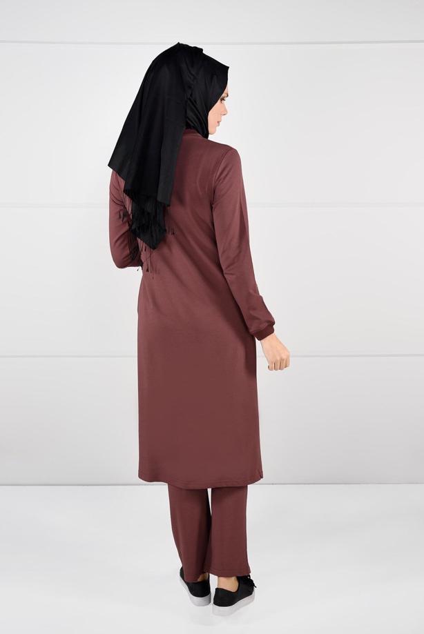Hijab clothing BROWN ZIPPED TRACKSUIT 11104 - TRENDTESETTÜR