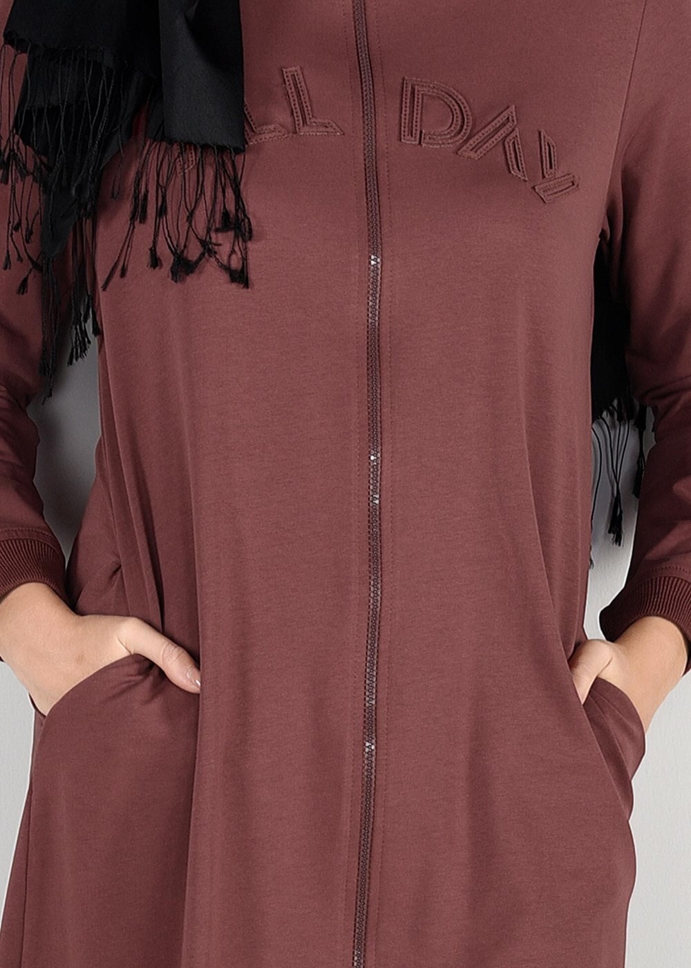 Tesettür giyim KAHVE FERMUARLI CEP DETAYLI EŞOFMAN TAKIM 11104 