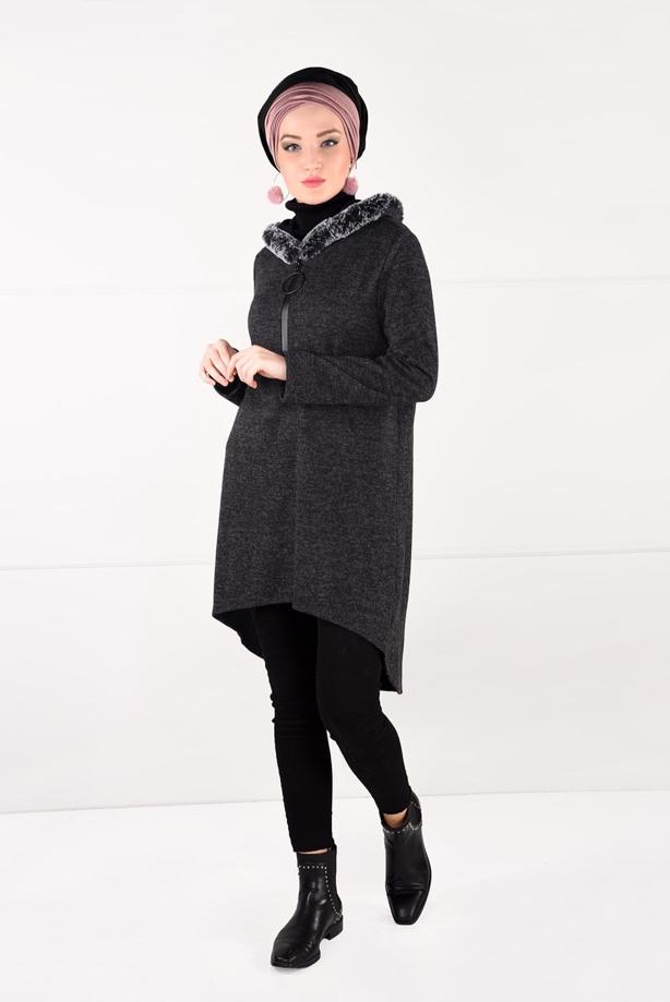 Tesettür giyim  PELUŞLU FERMUAR DETAYLI TUNİK 13741 - TRENDTESETTÜR