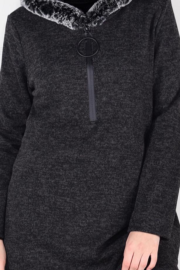 Tesettür giyim  PELUŞLU FERMUAR DETAYLI TUNİK 13741 - TRENDTESETTÜR