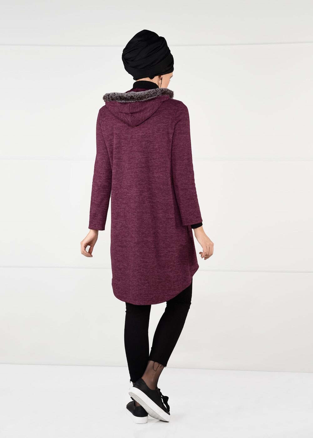 Tesettür giyim BORDO PELUŞLU FERMUAR DETAYLI TUNİK 13741