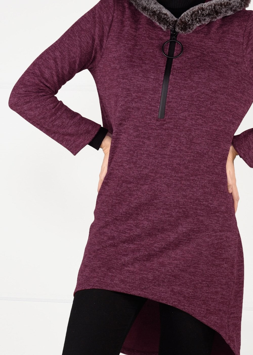 Tesettür giyim BORDO PELUŞLU FERMUAR DETAYLI TUNİK 13741