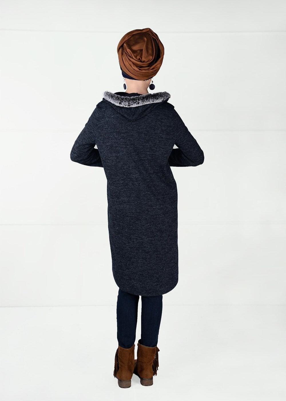 Tesettür giyim LACİVERT PELUŞLU FERMUAR DETAYLI TUNİK 13741