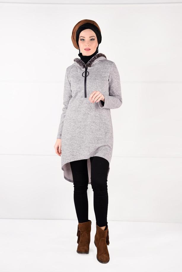 Tesettür giyim  PELUŞLU FERMUAR DETAYLI TUNİK 13741 - TRENDTESETTÜR