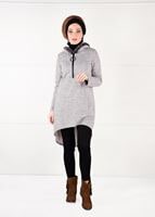 Tesettür giyim BEJ PELUŞLU FERMUAR DETAYLI TUNİK 13741