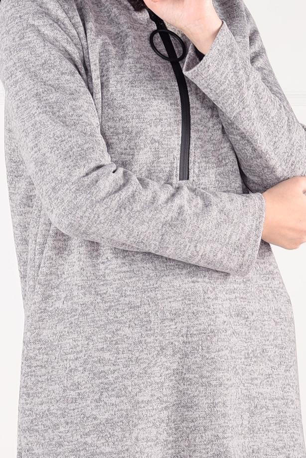 Tesettür giyim  PELUŞLU FERMUAR DETAYLI TUNİK 13741 - TRENDTESETTÜR