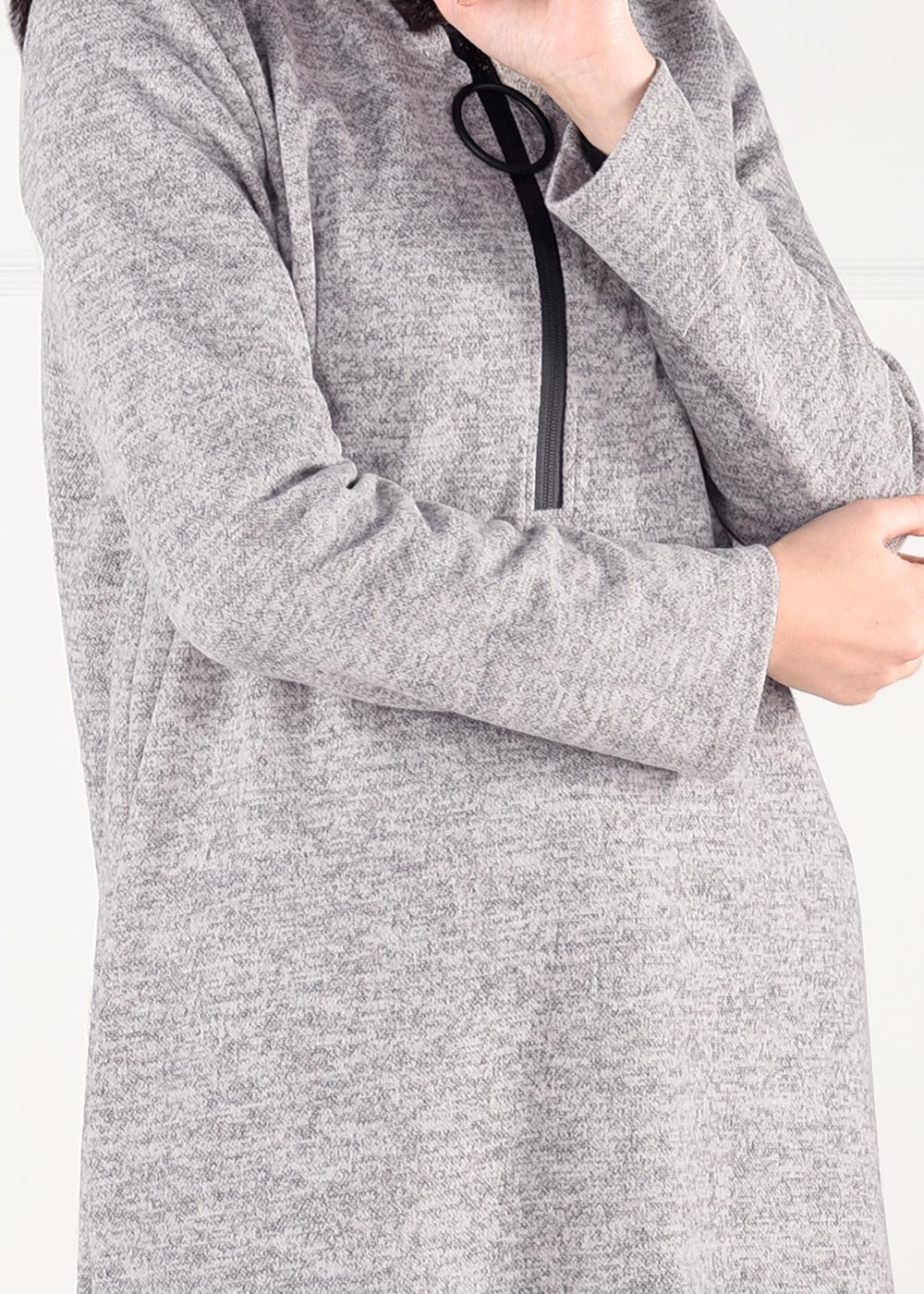 Tesettür giyim BEJ PELUŞLU FERMUAR DETAYLI TUNİK 13741