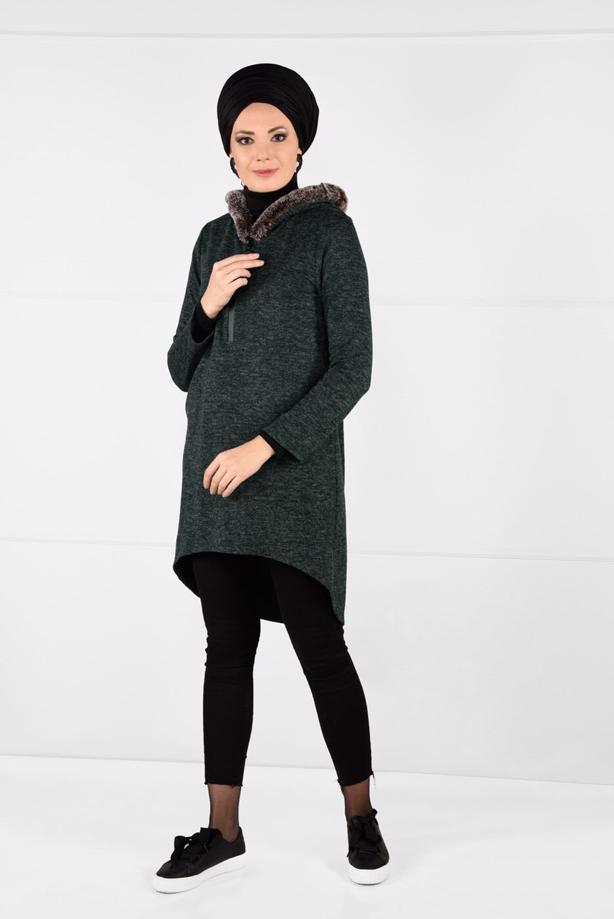 Tesettür giyim  PELUŞLU FERMUAR DETAYLI TUNİK 13741 - TRENDTESETTÜR
