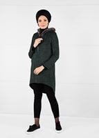 Tesettür giyim YEŞİL PELUŞLU FERMUAR DETAYLI TUNİK 13741