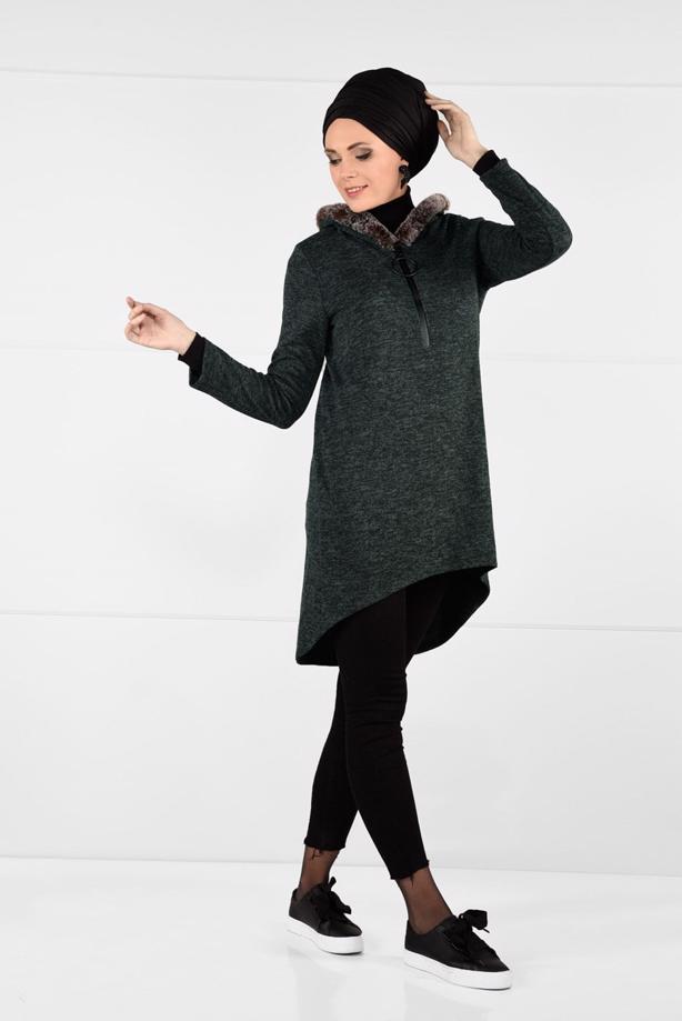 Tesettür giyim  PELUŞLU FERMUAR DETAYLI TUNİK 13741 - TRENDTESETTÜR