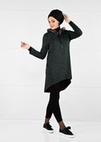 Tesettür giyim YEŞİL PELUŞLU FERMUAR DETAYLI TUNİK 13741