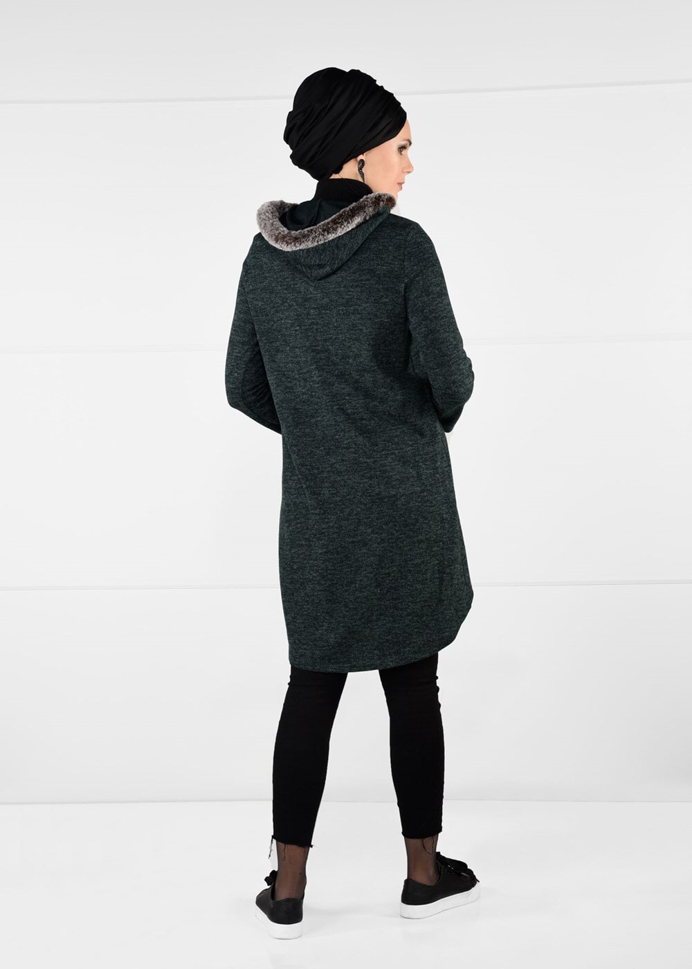 Tesettür giyim YEŞİL PELUŞLU FERMUAR DETAYLI TUNİK 13741