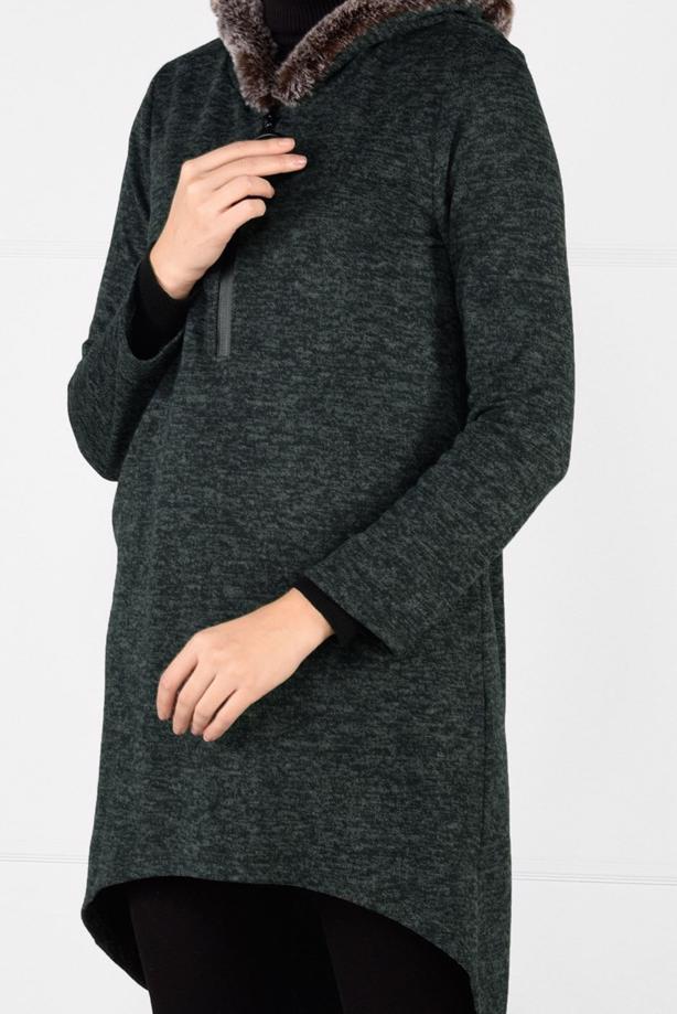 Tesettür giyim  PELUŞLU FERMUAR DETAYLI TUNİK 13741 - TRENDTESETTÜR