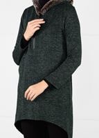 Tesettür giyim YEŞİL PELUŞLU FERMUAR DETAYLI TUNİK 13741