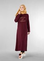 Tesettür giyim BORDO YANLARI RENKLİ DÜĞMELİ SPOR TUNİK 26015 