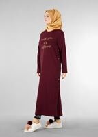 Tesettür giyim BORDO YANLARI RENKLİ DÜĞMELİ SPOR TUNİK 26015 