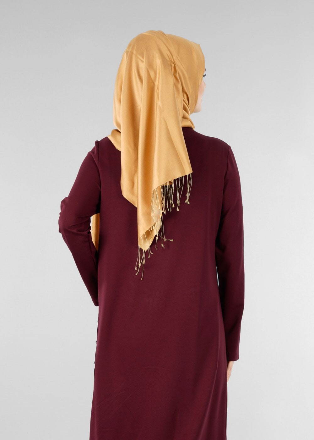 Tesettür giyim BORDO YANLARI RENKLİ DÜĞMELİ SPOR TUNİK 26015 