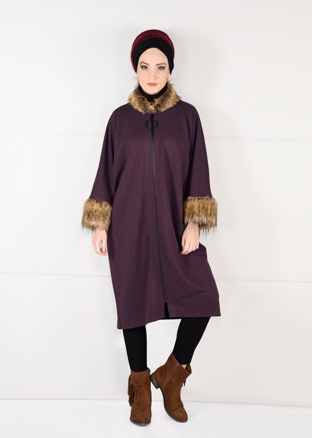 Tesettür giyim BORDO YARASAKOL KABAN  40451