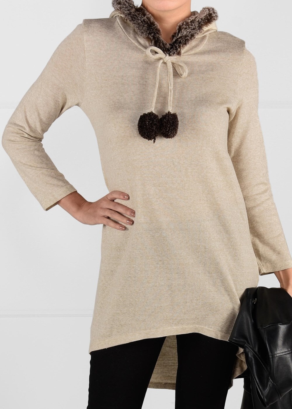 Tesettür giyim BEJ PELUŞLU TRİKO TUNİK 41941