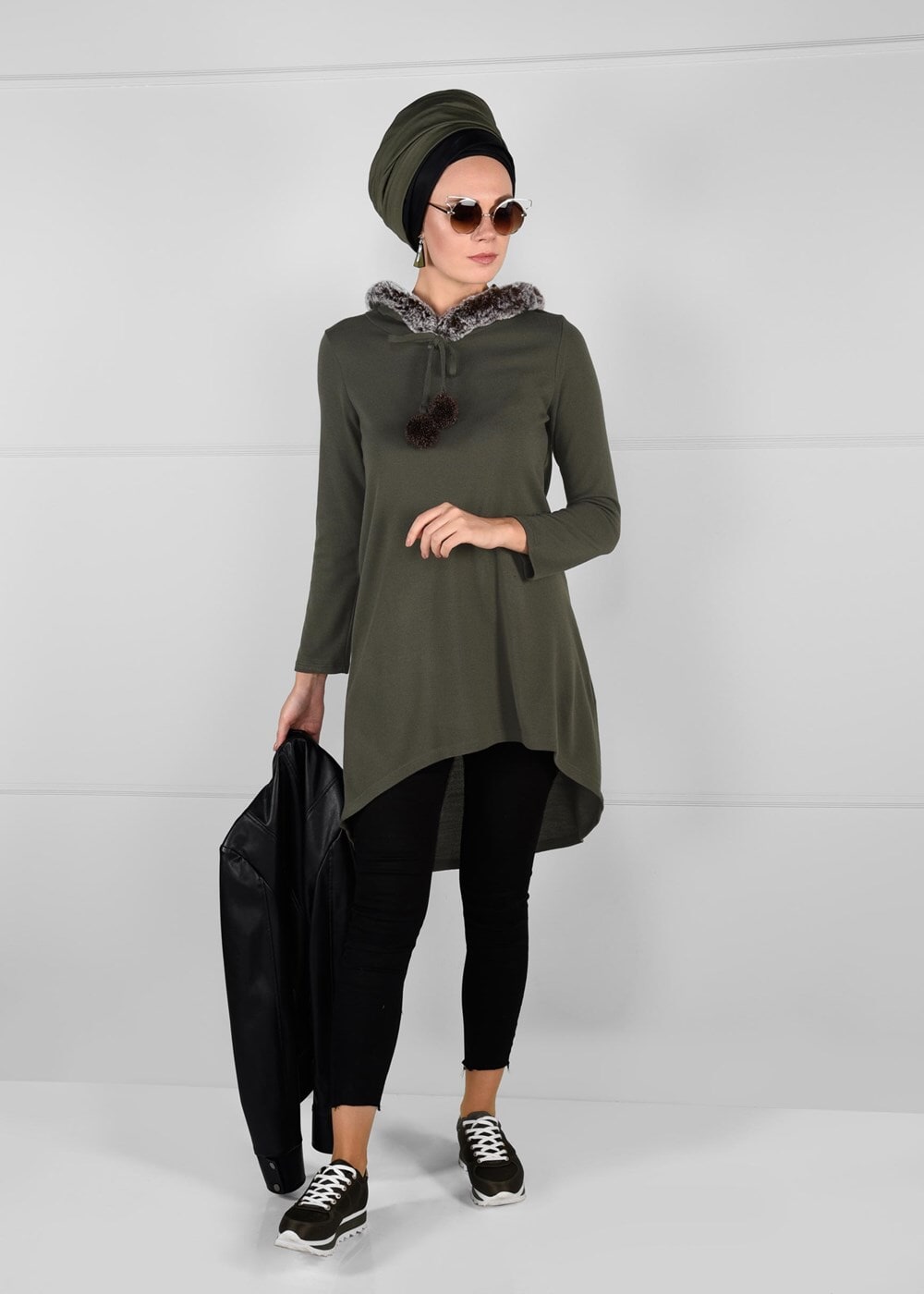 Tesettür giyim HAKİ PELUŞLU TRİKO TUNİK 41941 