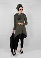 Tesettür giyim HAKİ PELUŞLU TRİKO TUNİK 41941 
