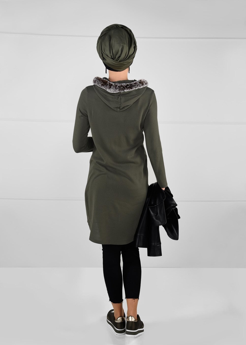 Tesettür giyim HAKİ PELUŞLU TRİKO TUNİK 41941 