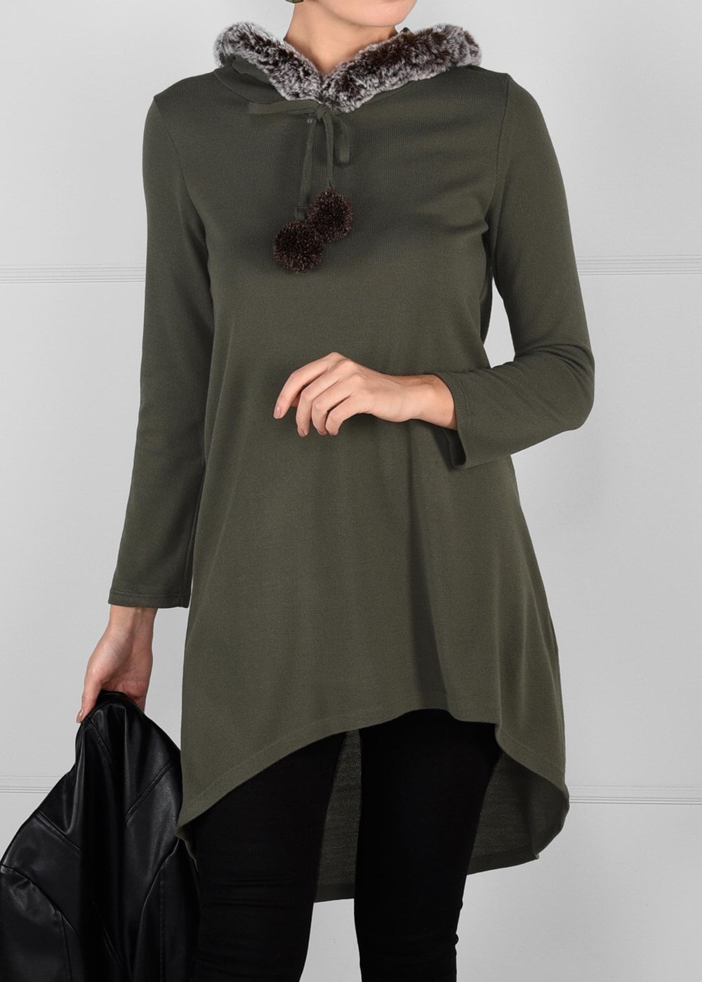 Tesettür giyim HAKİ PELUŞLU TRİKO TUNİK 41941